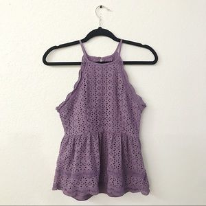Altar’d State Purple High Neck Eyelet Tank